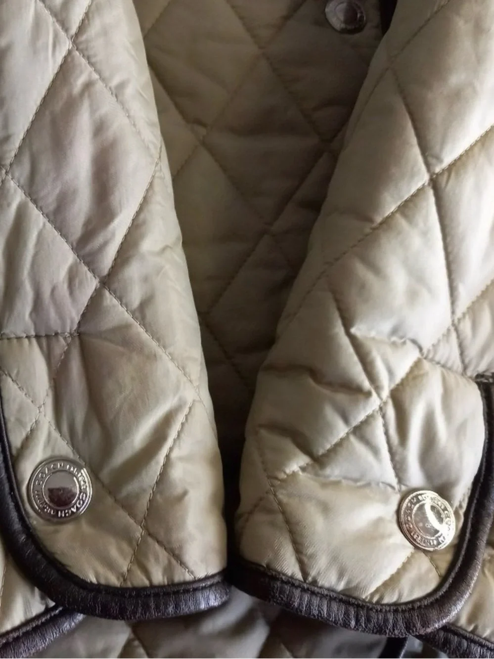 Coach Quilted Beige Puffer Jacket with Dark Brown Trim - Picture 9 of 15